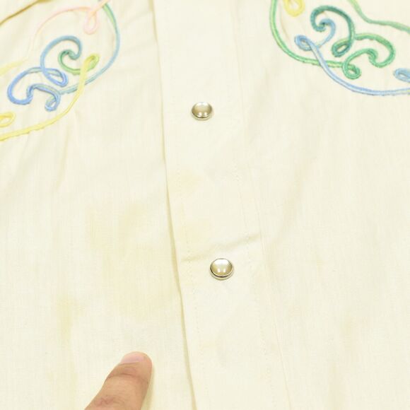 Tem Tex Men Western Pearl Snap Shirt Polyester Beige Size 15 / 35 VtG Stained - Picture 8 of 8